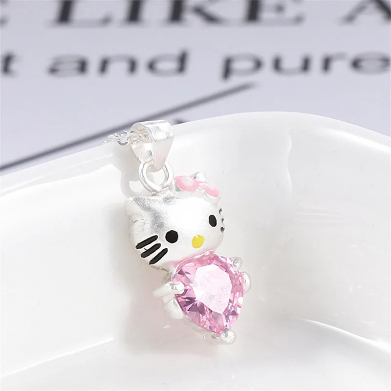 

Hellokitty 2022 New Love-shaped Diamond Kt Cat Pendant Cat Necklace Sweet and Cute Cat Collarbone Chain Female Sand Surface