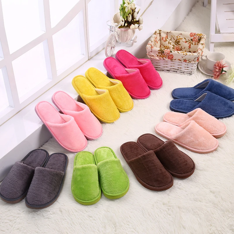 

Winter Cotton Slippers Korean Style Couple Solid Color Warm Plush Indoor Home Light Comfortable Flats Zapatillas De Invierno