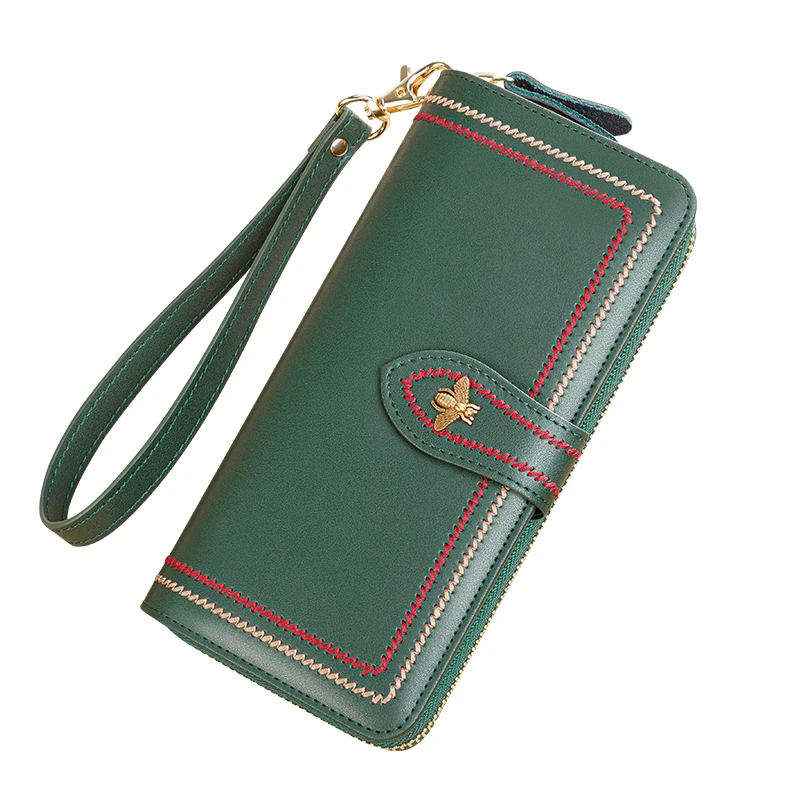 High Quality Leather Women Wallet Clutch Female Purse Long Money Bag Zipper Coin BeeLuxury Brand Wristlet Phone Hasp Card Holder