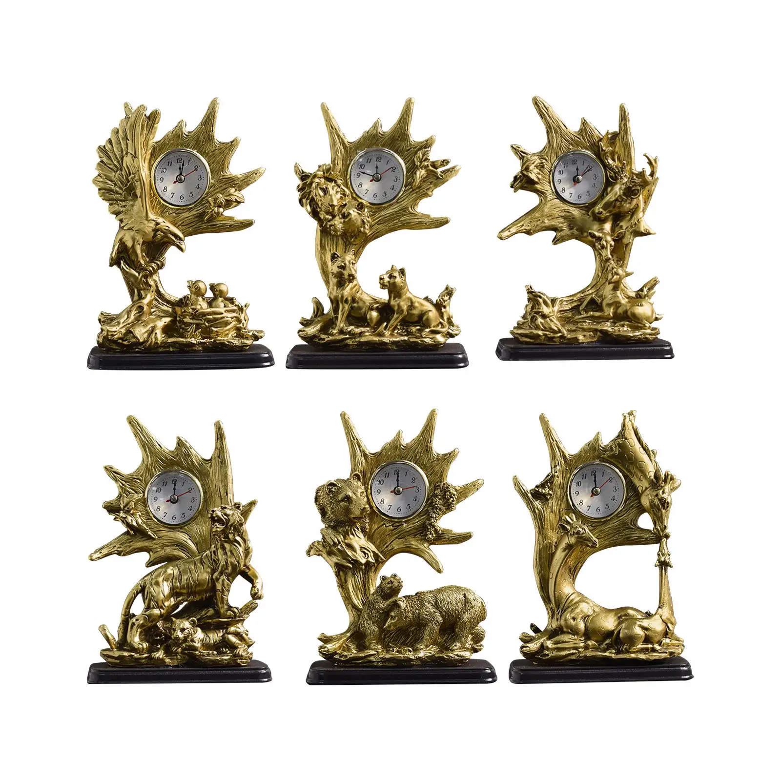 

Figurine Table Clock Crafts Resin Table Clock Statue for Home Office Cabinet