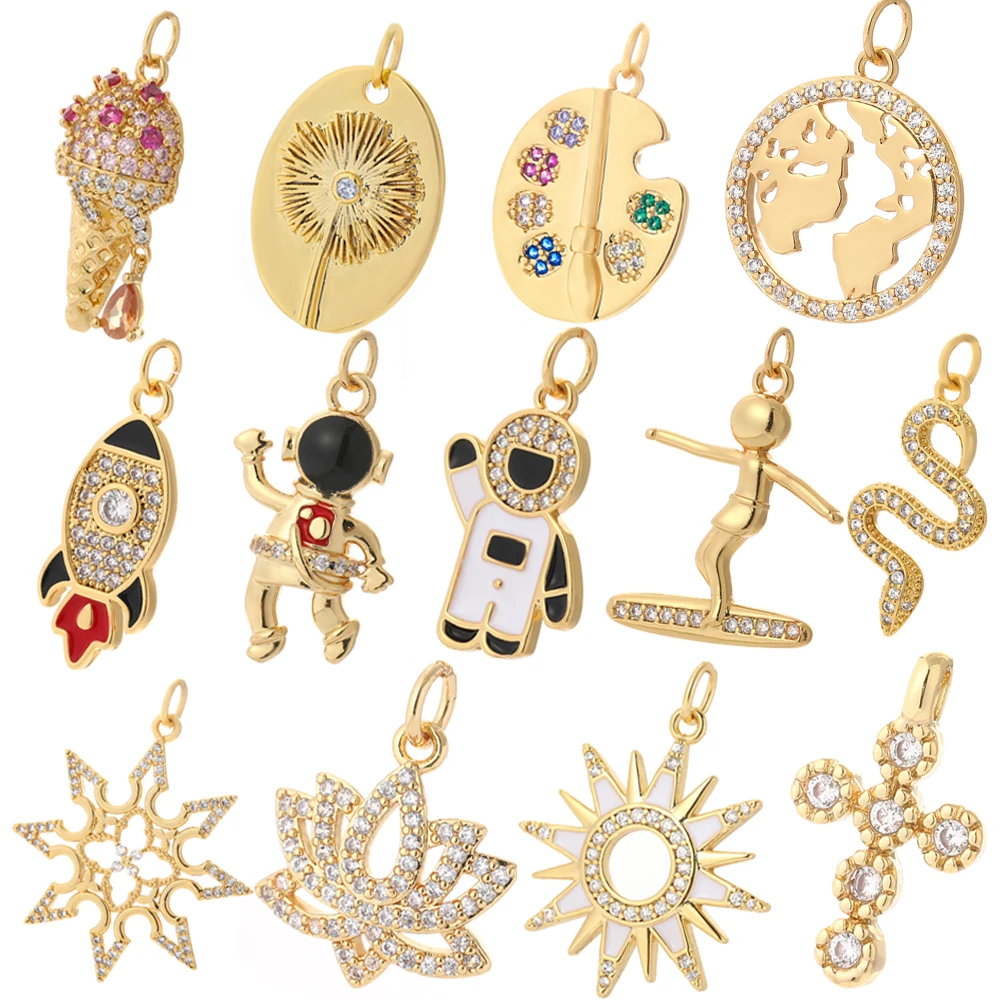 Космонавты и ракеты трендовые Подвески золотистого цвета Diy подвеска ожерелье