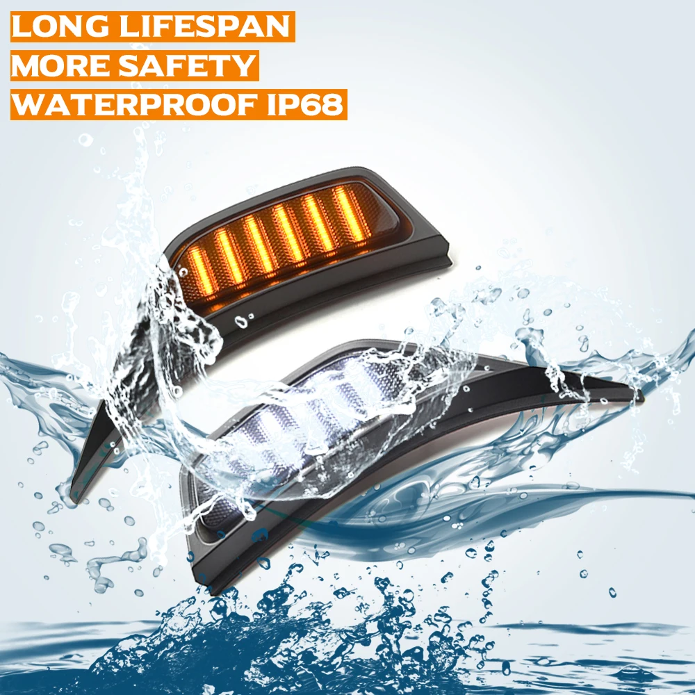 2x Przydymione przednie błotniki LED Powtarzające boczne światła obrysowe DRL do jazdy dziennej dla Jeep Gladiator JT Wrangler JL Rubicon Sahara