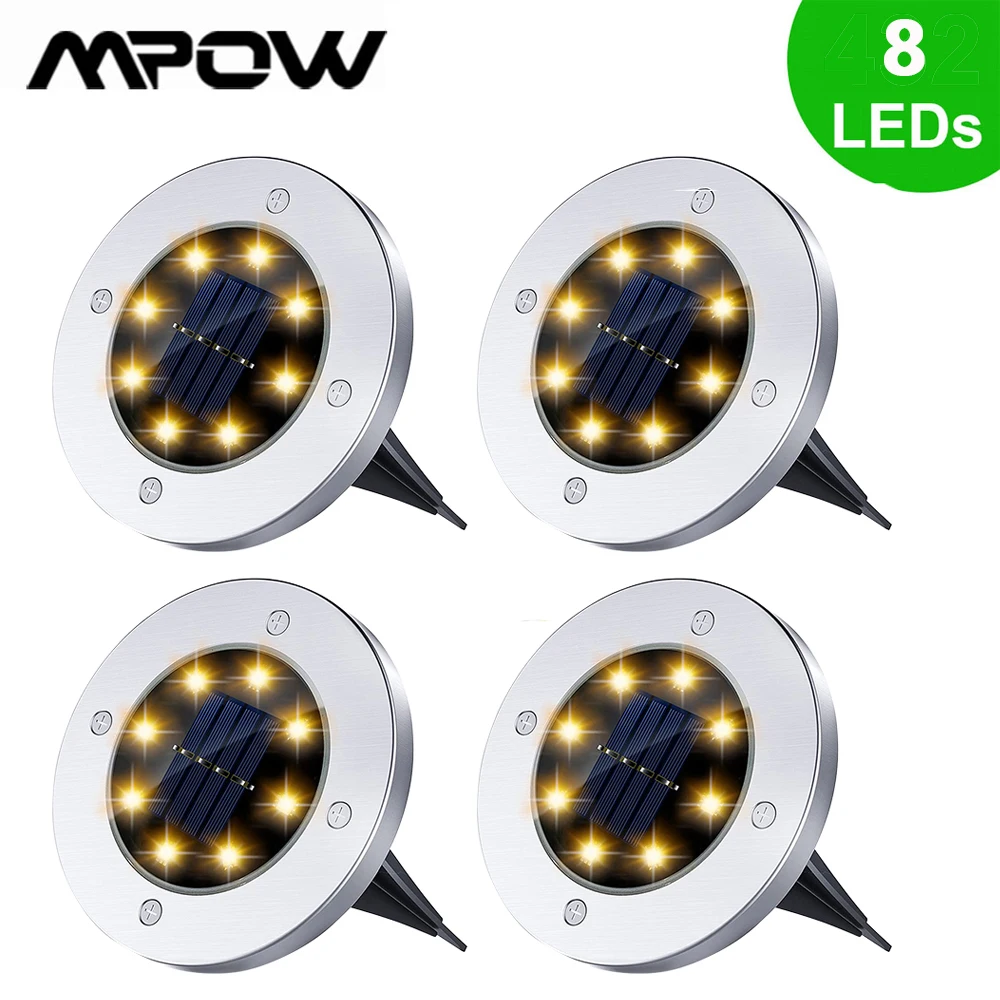 

MPOW Solar Ground Lights 8LED Solar Garden Lights Outdoor Waterproof Sidewalk Disk Bright Landscape Lighting for Pathway Yard