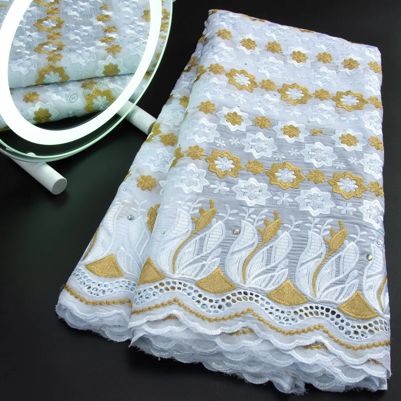 White African Cotton Lace Fabric 5Yards 2023 High Quality African Swiss Voile Lace Fabric For Party Evening Dresses Sewing A3156