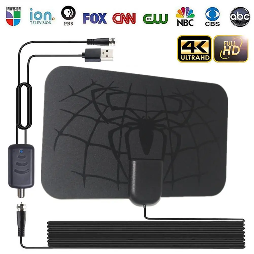 

Indoor Digital Hdtv Antenna With Detachable Signal Amplifier Converter Free Full Hd Channels Antenna Spider-Texture Pattern
