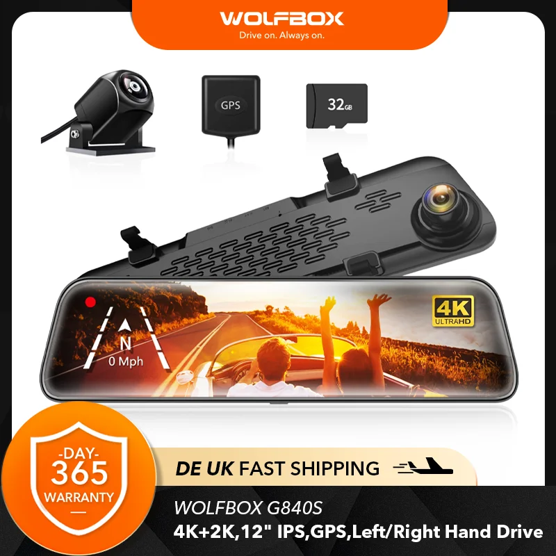 Зеркальный видеорегистратор Wolfbox G840S 4K, 12 дюймов, IPS, Gps