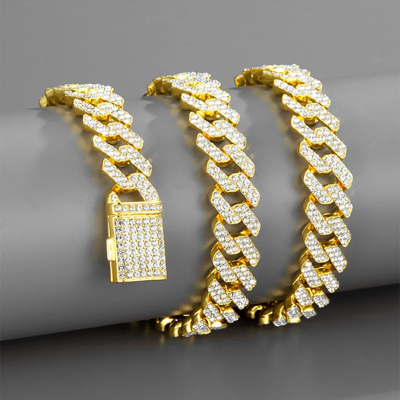 

KunJoe Punk Cuban Chain Choker Necklace 12mm Thick Chunky Iced Out Rhinestone Crystal Charms Necklace for Jewelry Women Men Gift
