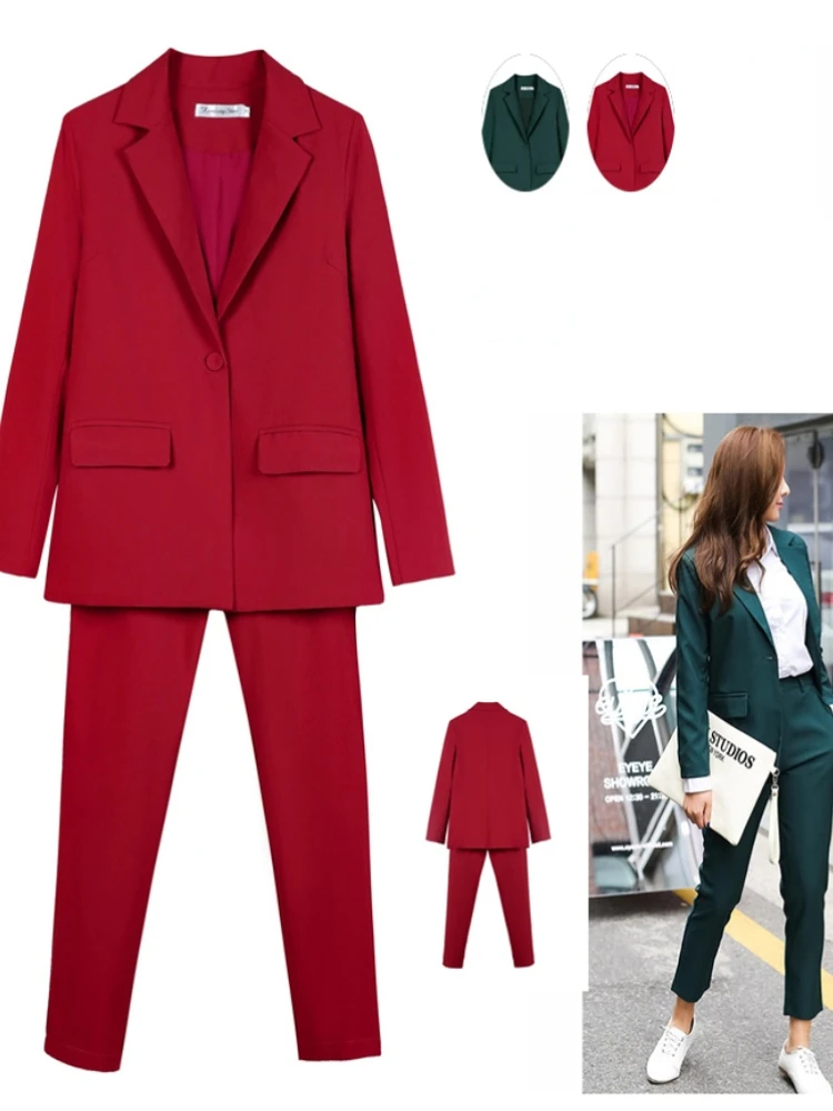 

Work Pantsuits OL 2 Piece Set For Women Business Interview Uniform Slim Blazer And Pencil Pants Office Lady Suit Female Outfits