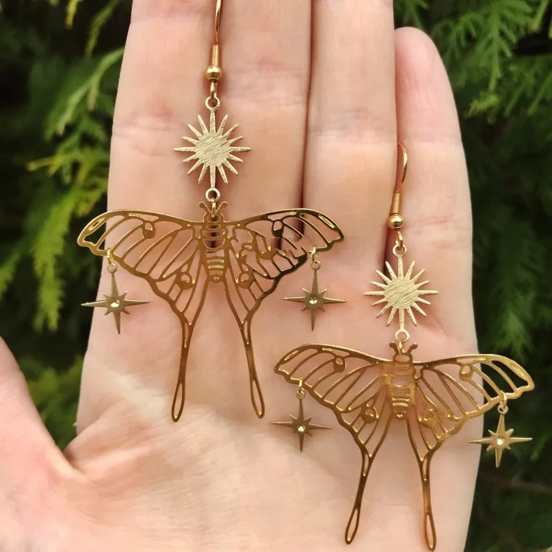 

Серьги-подвески в стиле бохо женские, золотые Висячие Ювелирные украшения в форме звезды и солнца, бабочки, подарок для девушек и женщин