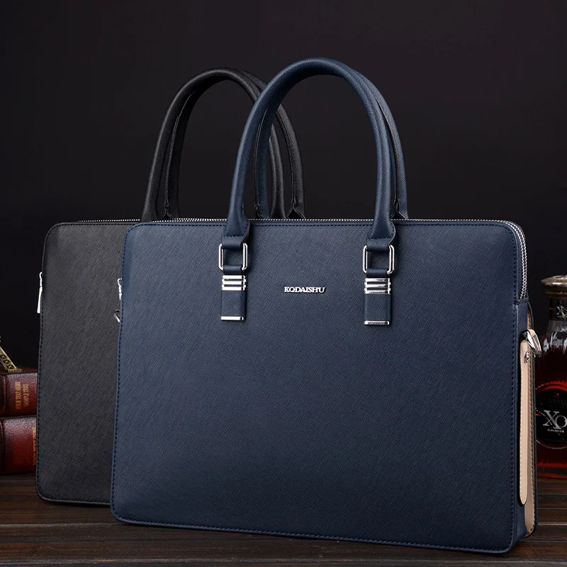 Business Genuine Leather Men's Briefcase Bag 14-Inch Laptop 