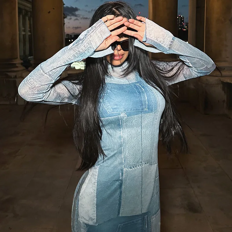 

Женское облегающее Сетчатое платье, длинное контрастное Платье с принтом, Новинка лета 2023