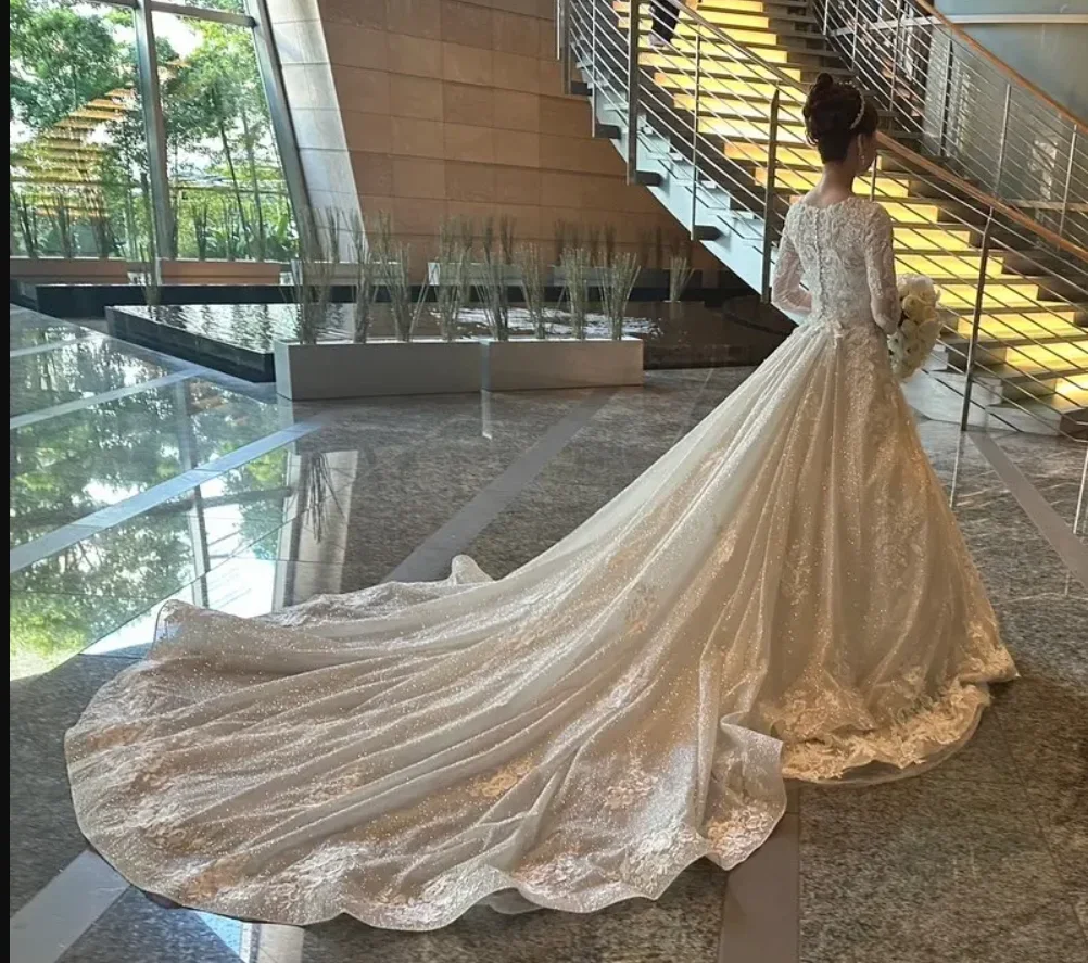 Фото Роскошная сверкающая тюлевая кружевная наклейка, церковная съемная юбка со шлейфом для свадьбы, свадебные аксессуары, индивидуальный размер №1