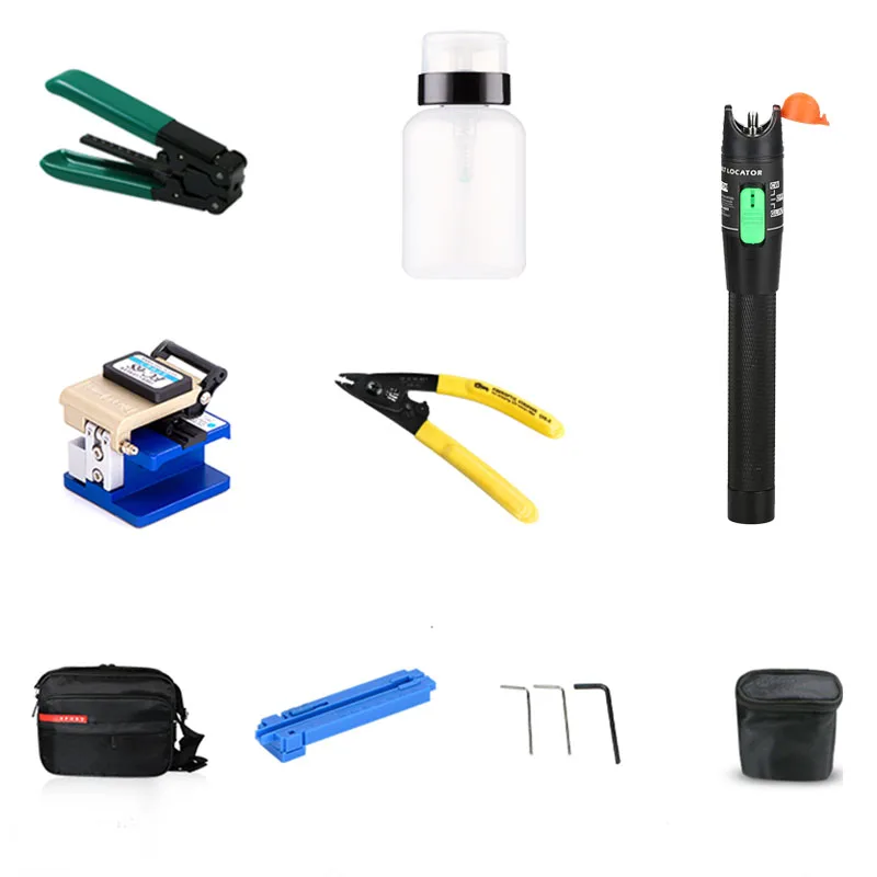 Fiber Optic Tools Kits 9 in 1 FTTH Fiber Optic Tool Bag +Fiber Stripper+ fc-6s Fiber Cleaver+ Miller+30KM VFL