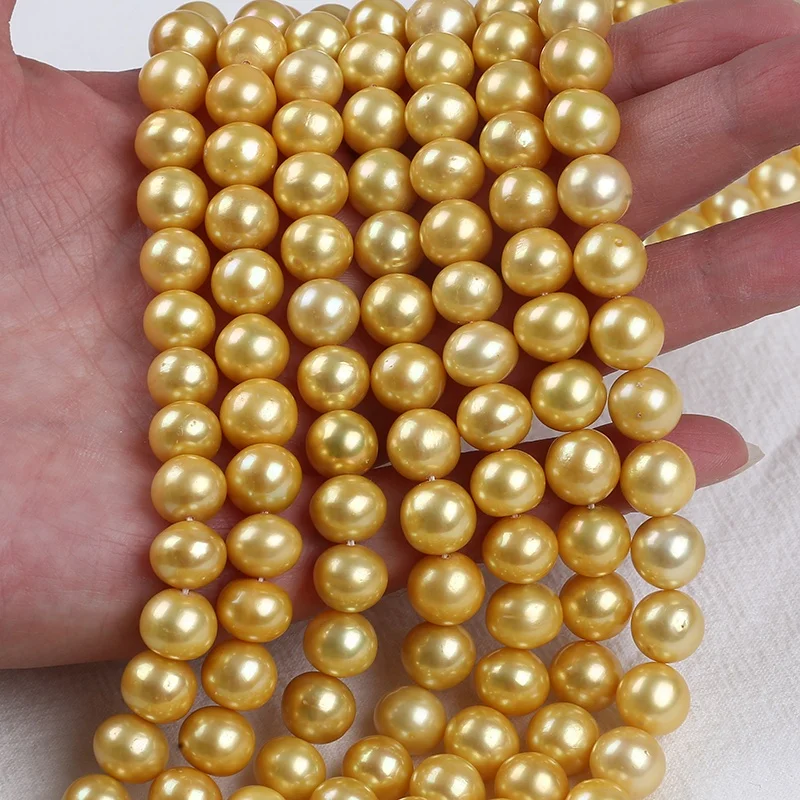 

Wholesale 9-10mm Gold Color Potato Shape Freshwater Loose Pearls Strand