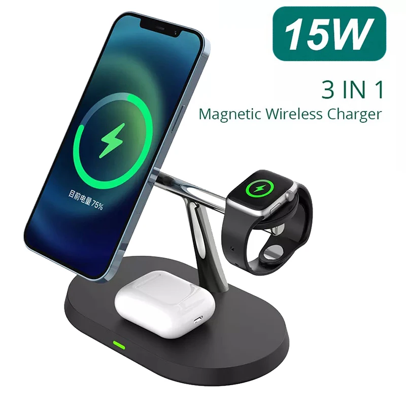 

3 in 1 Wireless Charger Holder for Apple iWatch Airpod Magnetic Charging Station for Magsafe iPhone 12 13 14 Pro Max Accessories