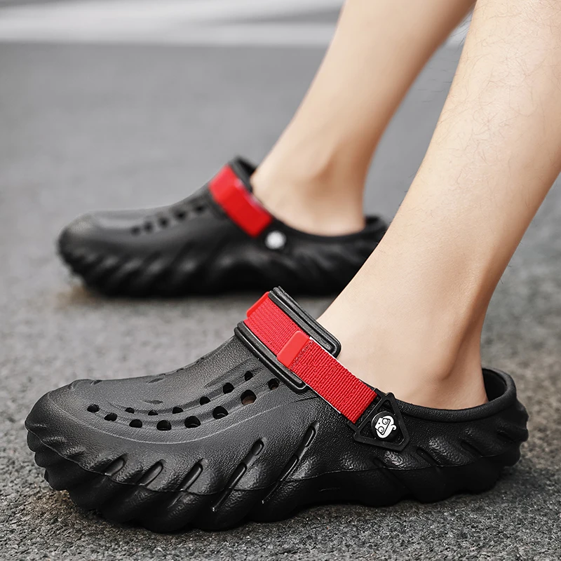 Мужские сандалии на плоской подошве платформе уличные шлепанцы для сада клоги