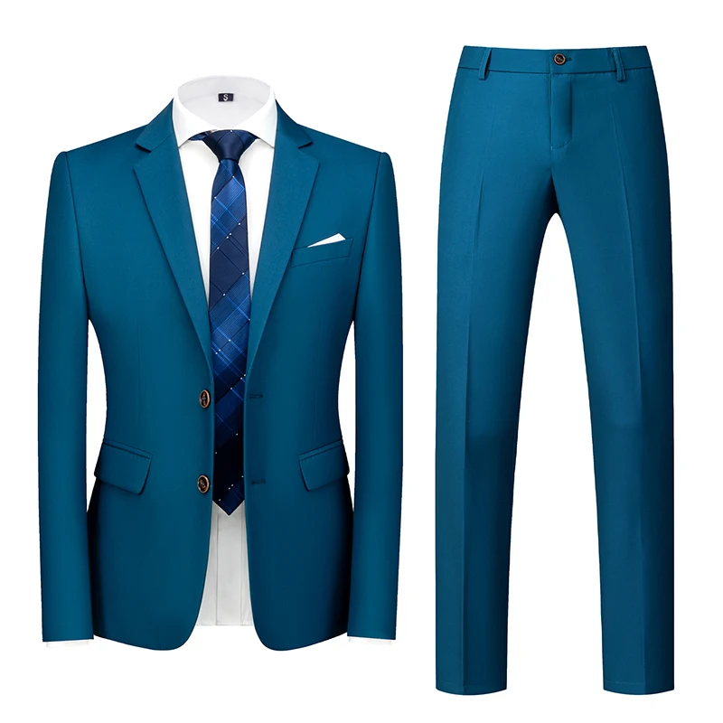 

2022 Spring Autumn Fashion New Men's Business Casual Solid Color Suits / Male Two Button Blazers Jacker Coat Trousers Pants