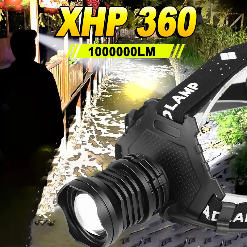 1000000 LM XHP360 Мощный светодиодный налобный фонарь фонарик USB Перезаряжаемый для
