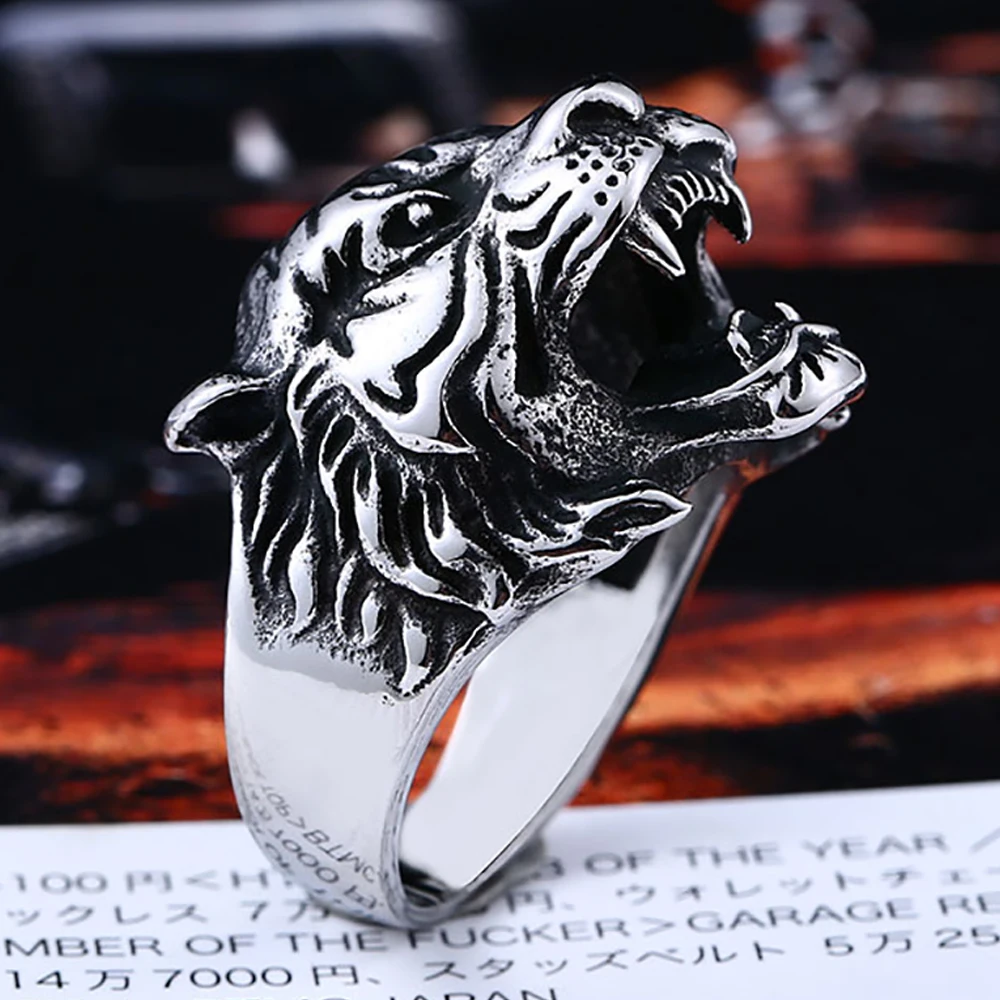 Кольцо мужское из нержавеющей стали в стиле панк с тигром