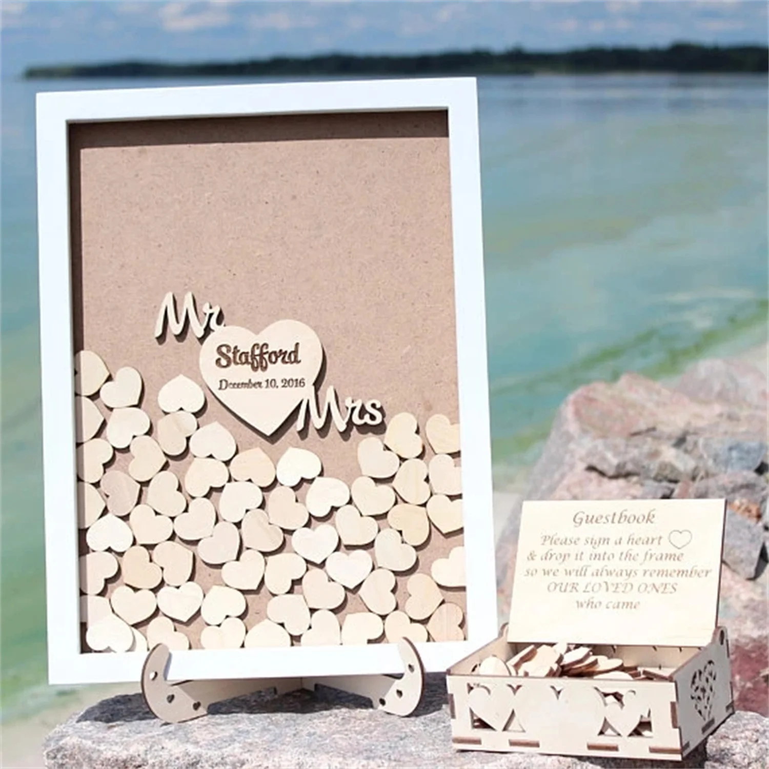 

Personalized Mr & Mrs Rustic Wedding Engraved Alternative Wooden Memory Guestbooks With Heart Drop Box Signature Guest Books