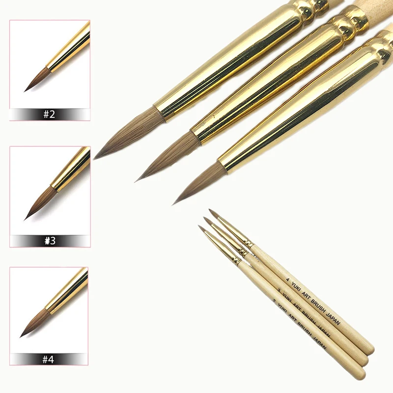 

Kolinsky Acrylic Nail Brush Wood Handle Golden Manicure Powder Nail Gel Art Brushes for 3D Nails Design