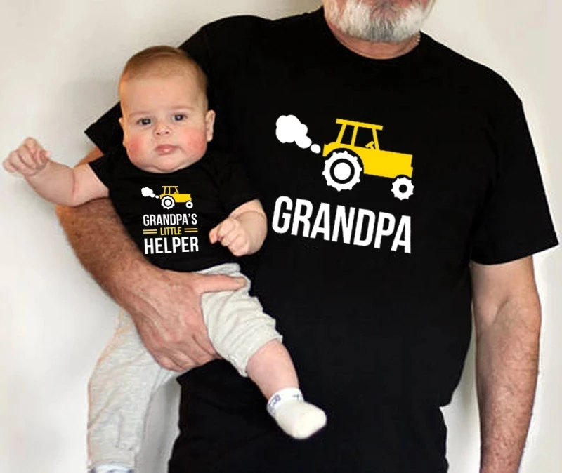 

1pc Grandpa and Grandpa's Little Helper Matching Grandpa and Grandson T-shirts Summer Short Sleeve Matching Family Look Outfits