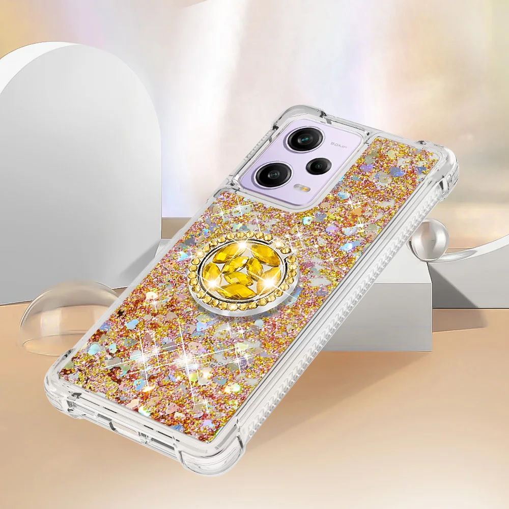 Блестящий чехол Quicksand для Redmi Note 12 Pro 12S 12C 10C A1 Plus Mi Xiaomi с ультра-кольцом на палец и