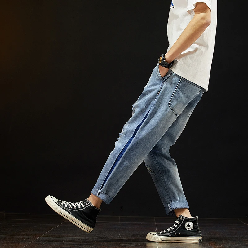 Mens Ripped Jeans Light Blue Distressed 