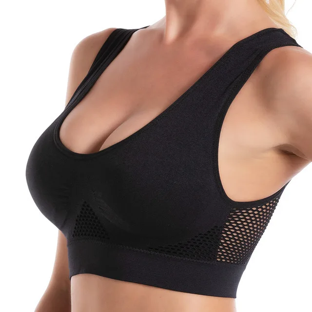

Women's sports bra no underwire bra Sexy back gather no trace mesh hollow air vent top bra yoga running fitness sports underwear