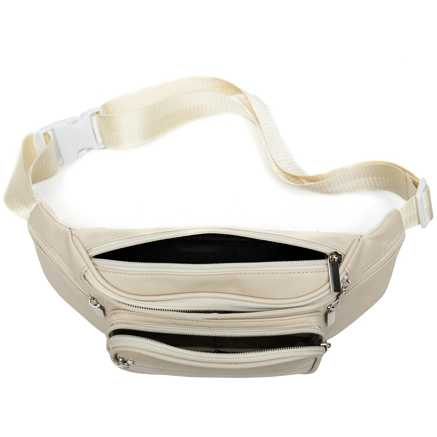 

New Fanny Packs for Women Luxury Calfskin Leather Waist Bag for Party Club Hands-Free Hip Purse Man Belt Pouch Bumbag White 8879