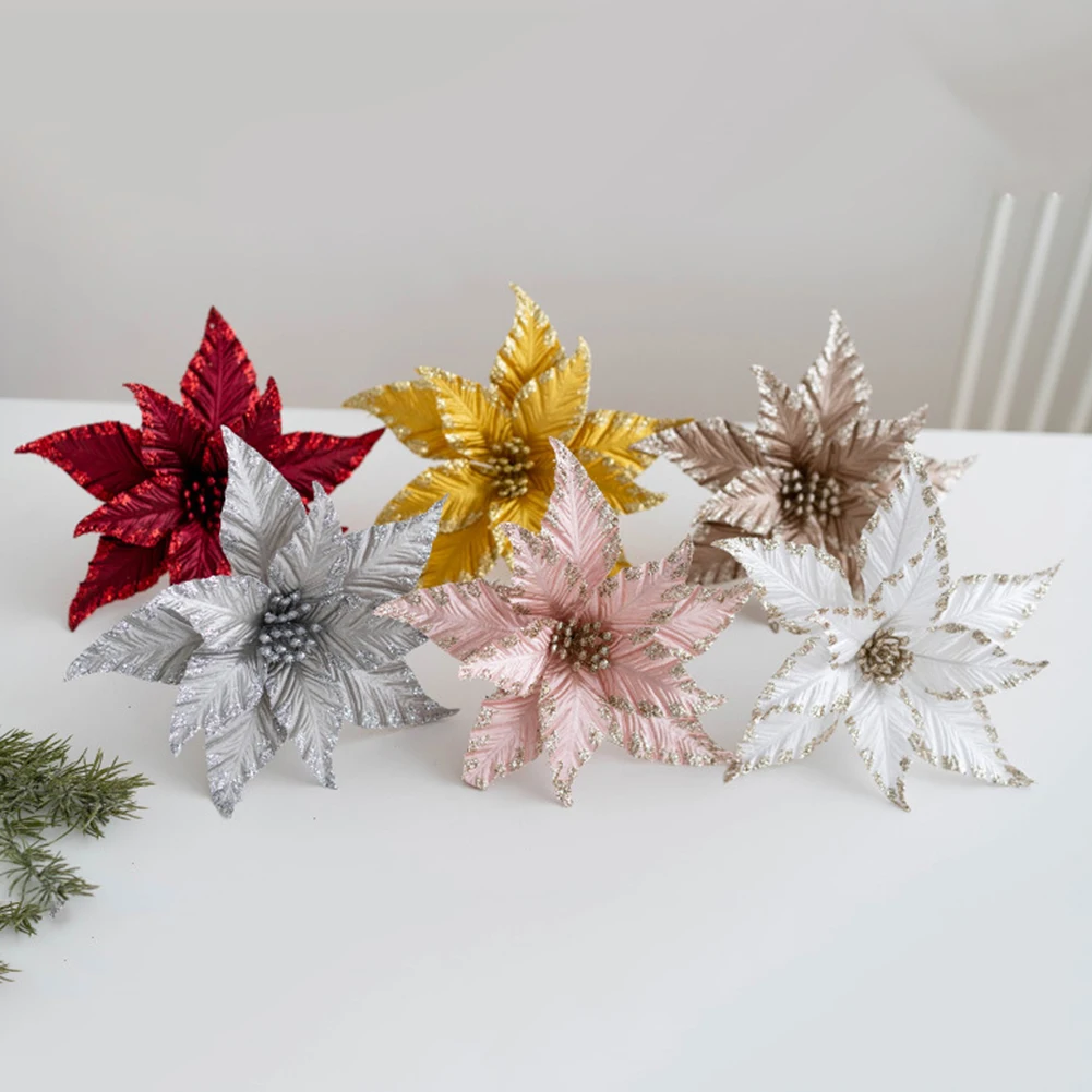 1 шт. 20/25 см блестящие искусственные рождественские цветы пуансеттии мурея