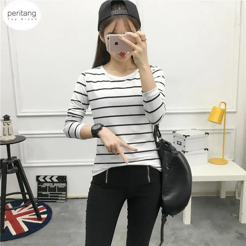 

Stripes Womens T-Shirt O Neck T Shirts Skinny Long Sleeve Clothes Women Slim Under Wear Tshirt Casual Top Tees For Female y2k