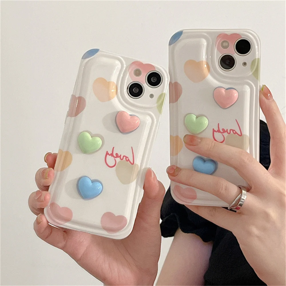 

3D Color Heart Air Cushion Protective Case for iPhone 14 Apple 12pro11/13/XsMax/XR Fashion Personality Phone Case