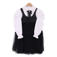 clothes for children autumn 2022 teen girls clothing princess mesh sling dress white puff sleeve shirt two pieces kids outfits