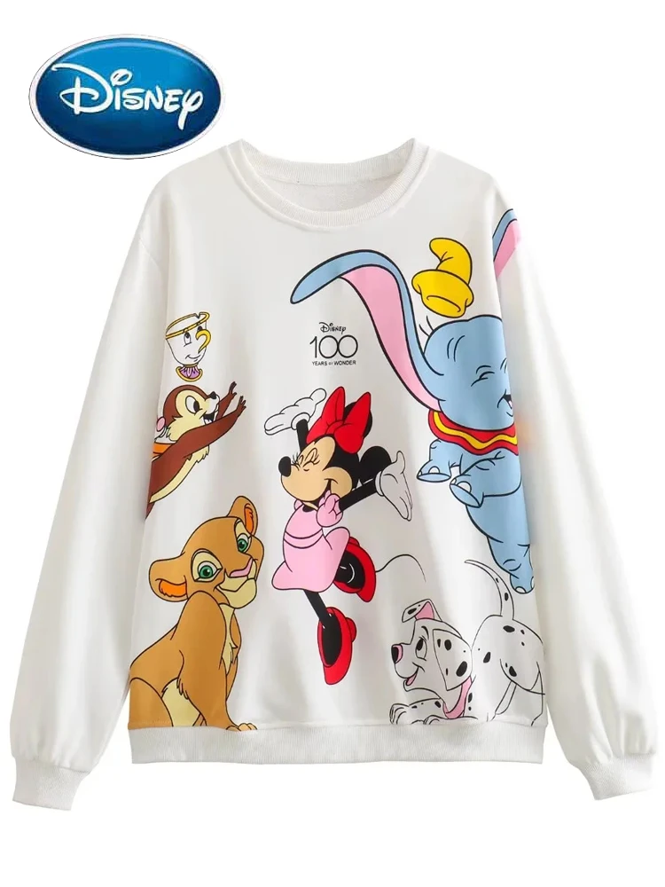 

Disney Castle 100th Anniversary Minnie Mouse Dumbo 101 Dalmatians Dog Cartoon Print Sweatshirt Women Long Sleeve Jumper Tops