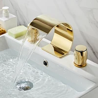 New Basin Faucet Bathroom Widespread Three Holes 8 Inch Brass water Mixer Tap Gold Black Basin Waterfall Sink Mixer crane