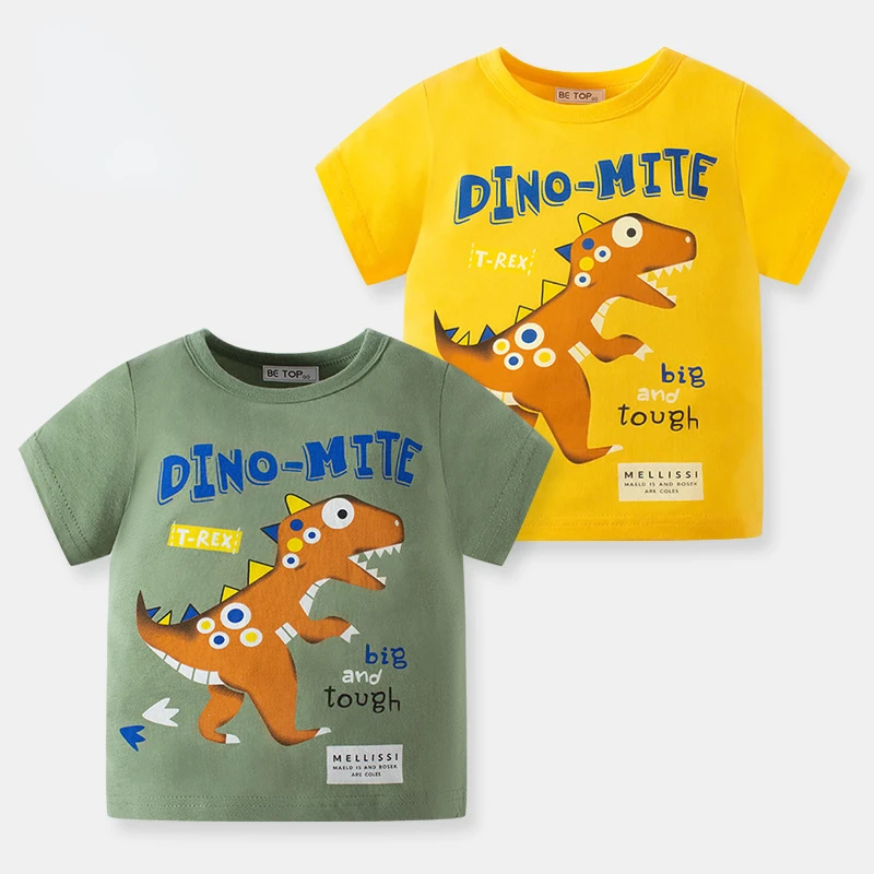 

Children's Short Sleeve Cartoon Dinosaur Korean Baby Jacket Boy's T-shirt Cotton Knit Summer Children's Wear