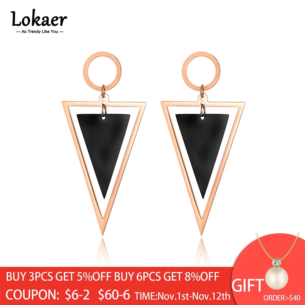 

Lokaer Punk Stainless Steel Black Hollow Triangle Dangle Earrings For Women Girls Geometric Bohemia Party Drop Earrings E18112