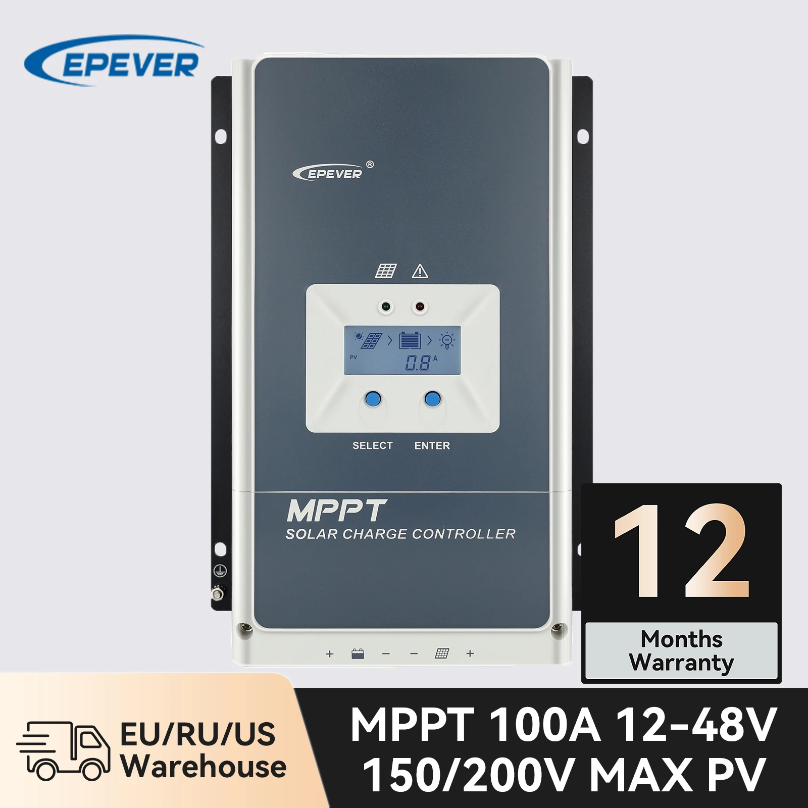 

EPEVER Tracer Series 100A Battery Regulator MPPT Solar Charge Controller 12V 24V 36V 48V Auto