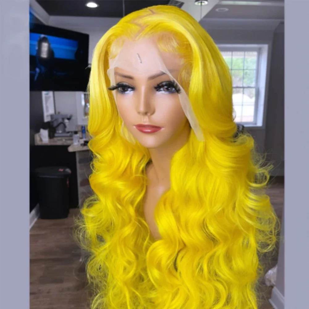Желтые парики человеческие волосы объемная волна 13x4 парик из натуральных волос