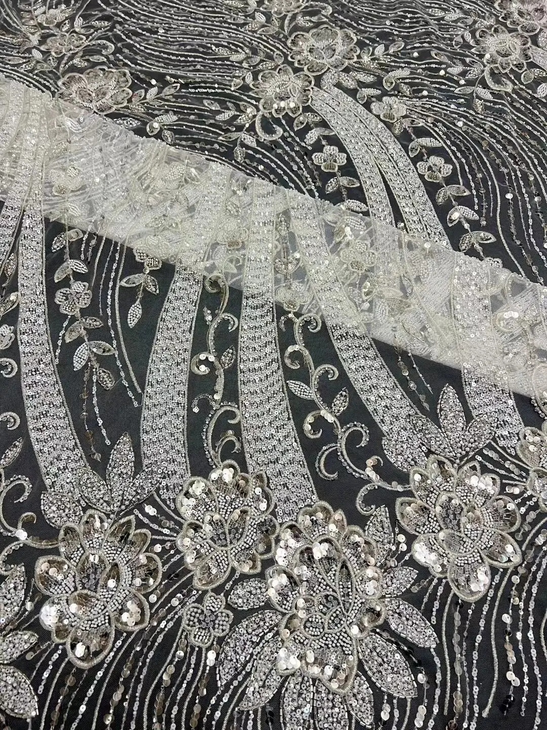 

Встроенное кружево с бусинами, искусственное французское Тюлевое Сетчатое Африканское кружево для женских вечерних платьев