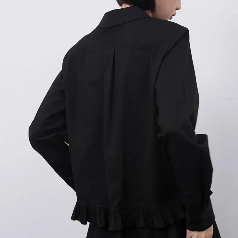 Matakawa женские рубашки нестандартной формы с однотонными оборками весенне-осенние