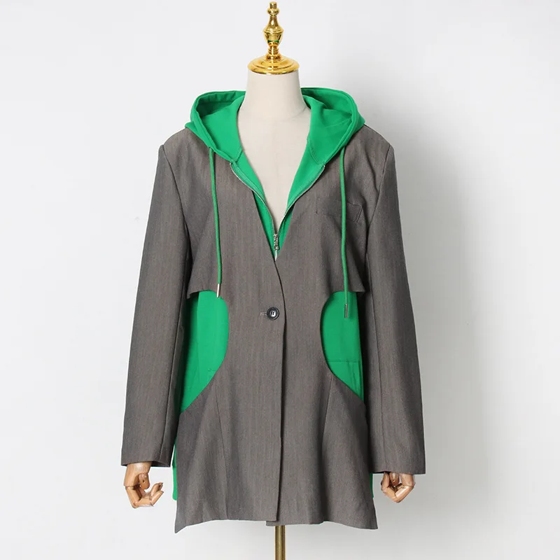 2023 New Women Coat Hollow Cardigan Long Sleeve Jacket Hooded Vest Two-piece Black Blazer Sport Jacket Casual Streetwear