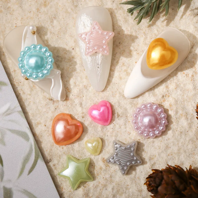 

Жемчуг для наращивания ногтей, гладкий однотонный персиковый сердец, 3D драгоценный камень, смешанные цвета, пять звезд, круг, мини-цвет, укра...