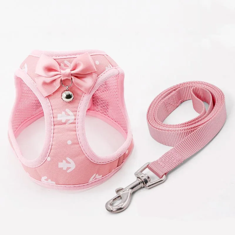 

Fashion Anchor Cat Harness Vest Breathable Mesh Dog Harness Leash Set with Bell Cute Bowknot Accessories for Small Dogs Kitten