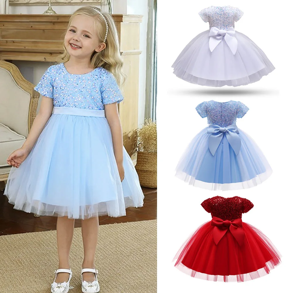 

Girls Princess Dress Sequin Lace Tulle Wedding Party Tutu Fluffy Gown For Children Kids Evening Formal Pageant Vestidos 3-8 Year