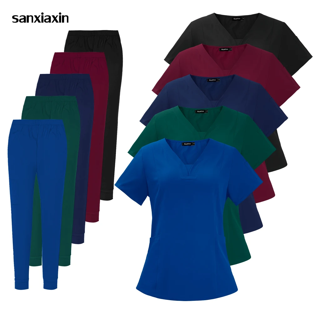 

Summer Beauty Salon Work Uniform Medial Nurse Uniforms Doctor Scrubs Set Lab Workwear 2PCS Hospital Overalls Health Service Suit