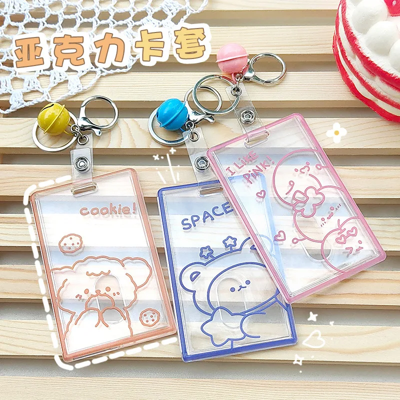 

5 Pcs Acrylic Tansparent Nurse Doctor Students ID Business Card Work Card Name Badge Holder Office Supplies Key Chain with Bell