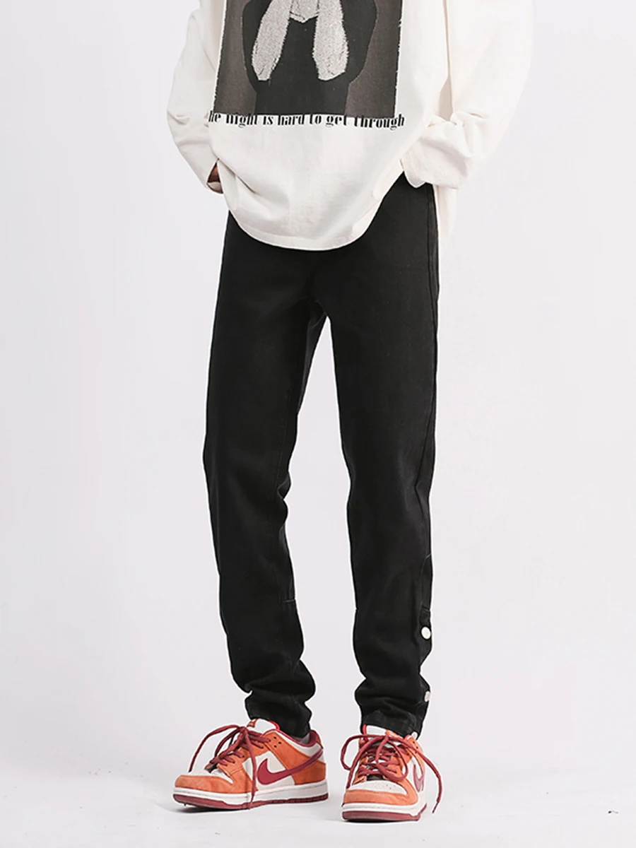 Vibe Single-breasted Micro Flare Pants Fashion Jeans Men American Hiphop Pants Simple Fall Sense Straight Pants Loose Street Men