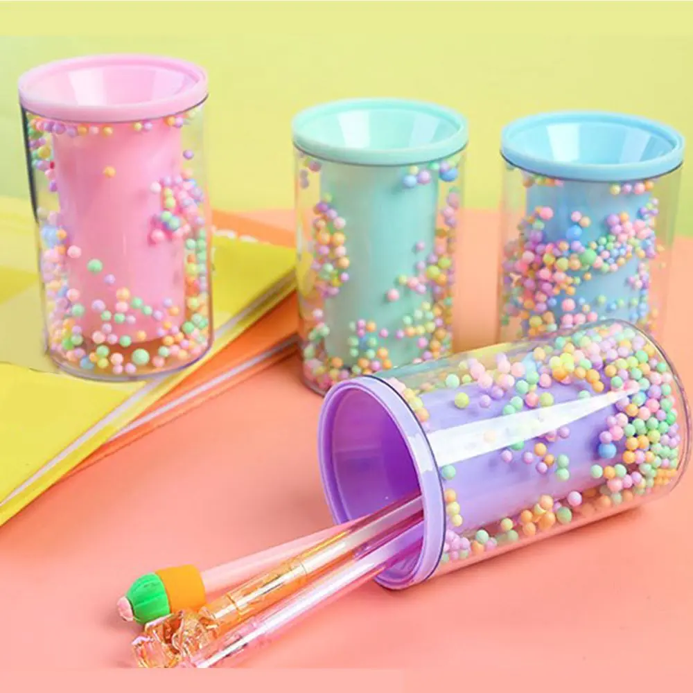 

Multifunction Colorful Foam Balls Kawaii Cosmetic Brush Desktop Organizer Acrylic Storage Box Pen Holder